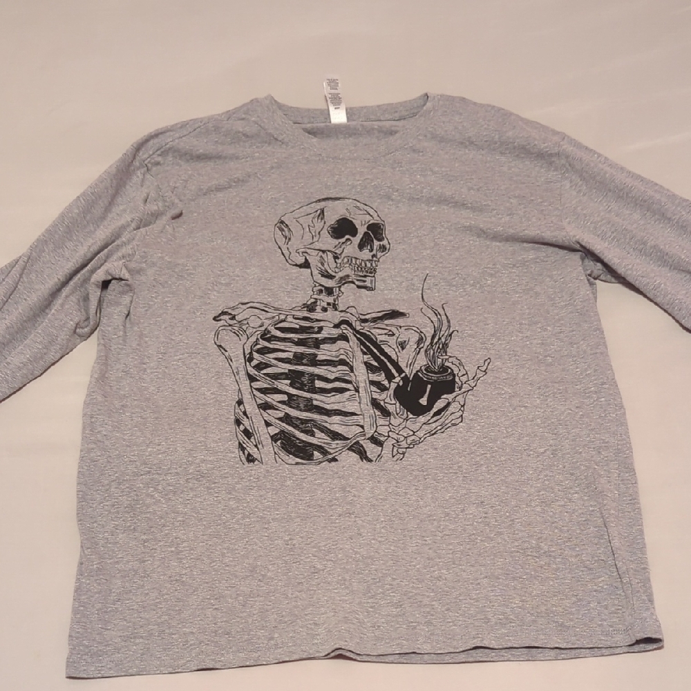 Handmade Gray Skeleton Graphic Long Sleeve Shirt